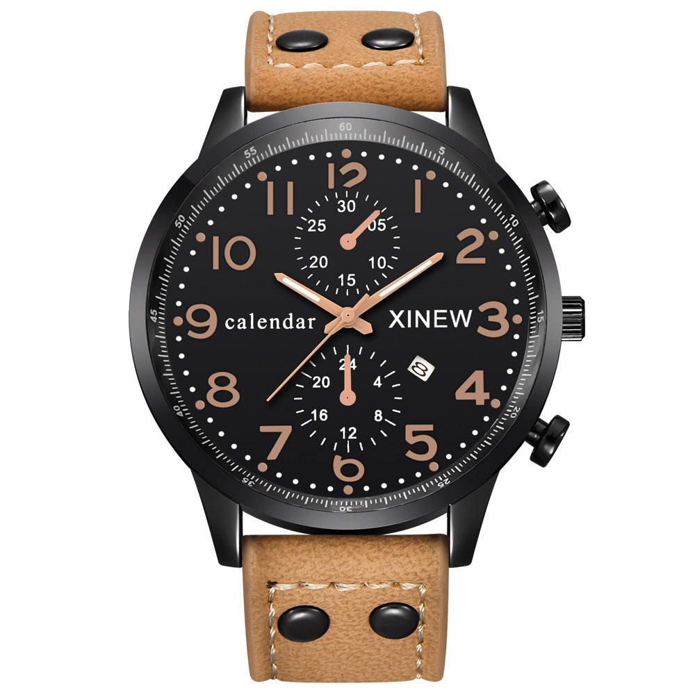 Business Men's Watch with Calendar Quartz Movement