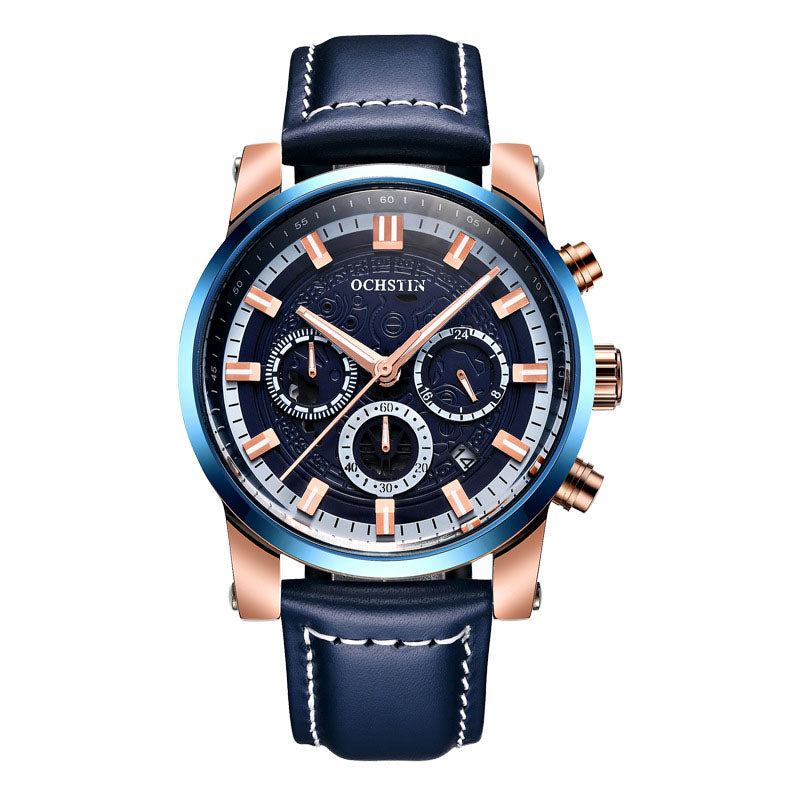 Men's Quartz Watch with Waterproof Leather Strap