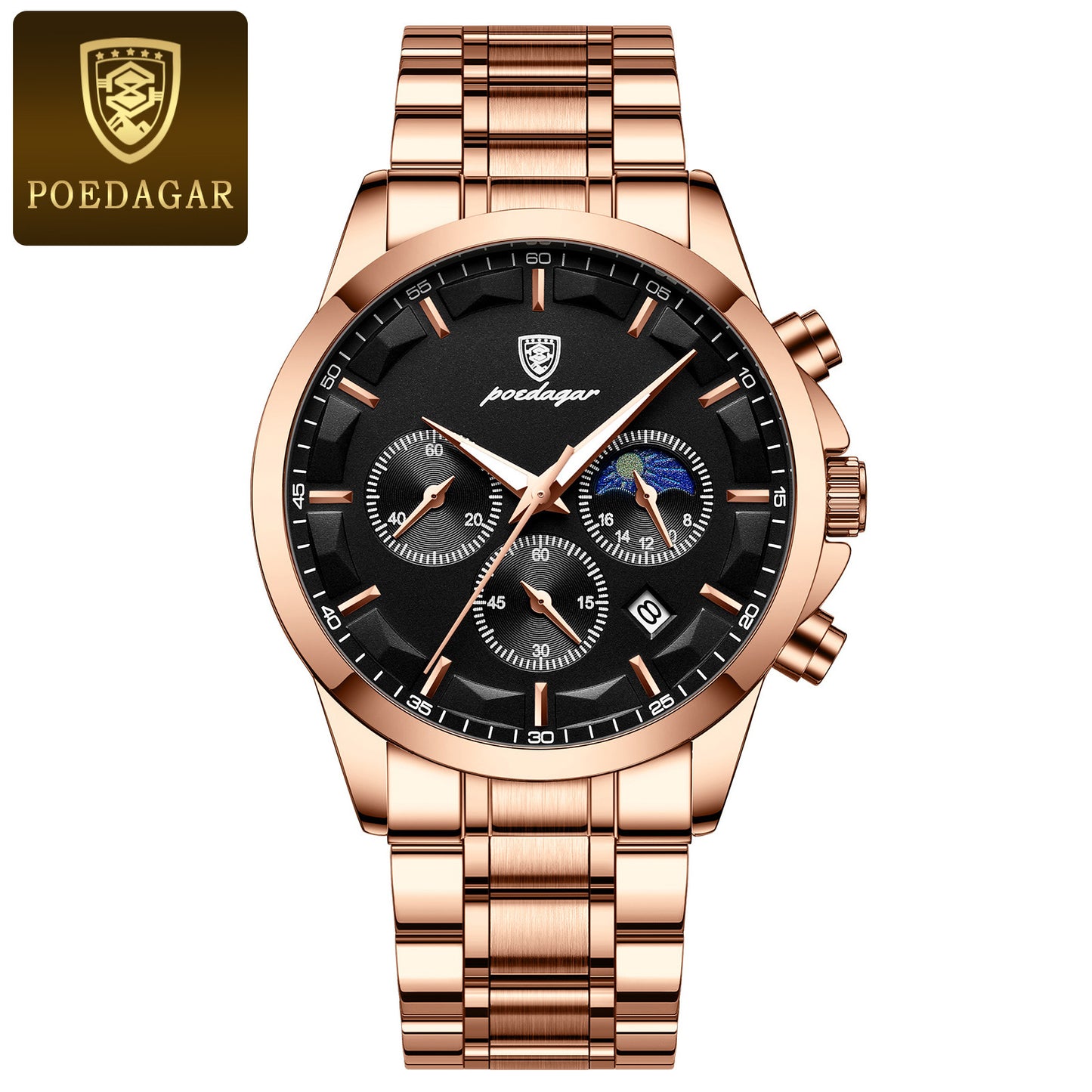 Men's Quartz Three-Eye Watch with Steel Strap