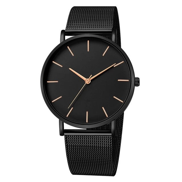 Men's Quartz Watch with Mesh Strap and Waterproof Design