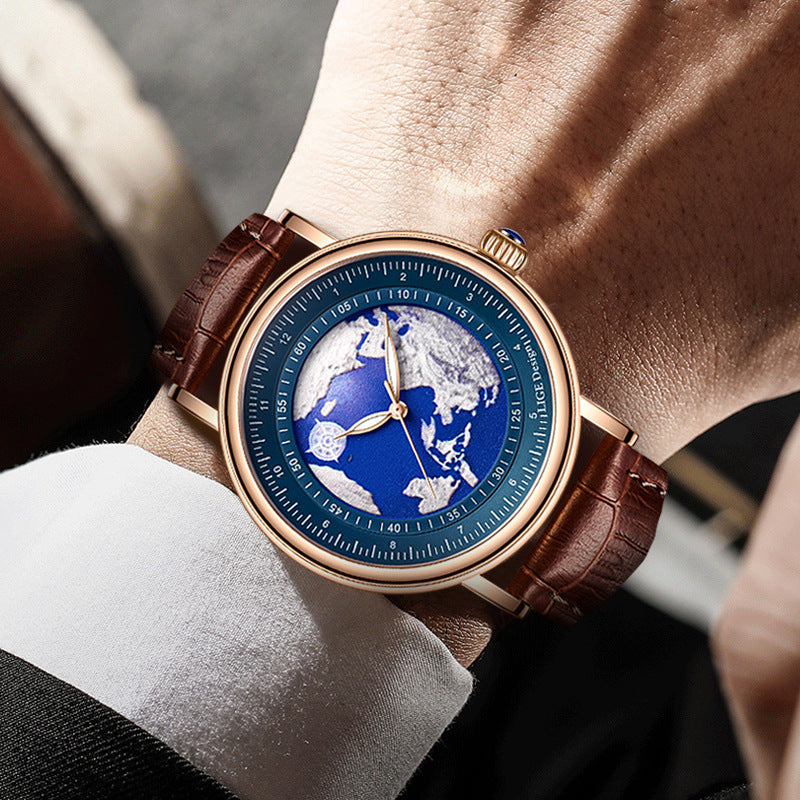 Men's Fashion 3D Earth Waterproof Quartz Watch