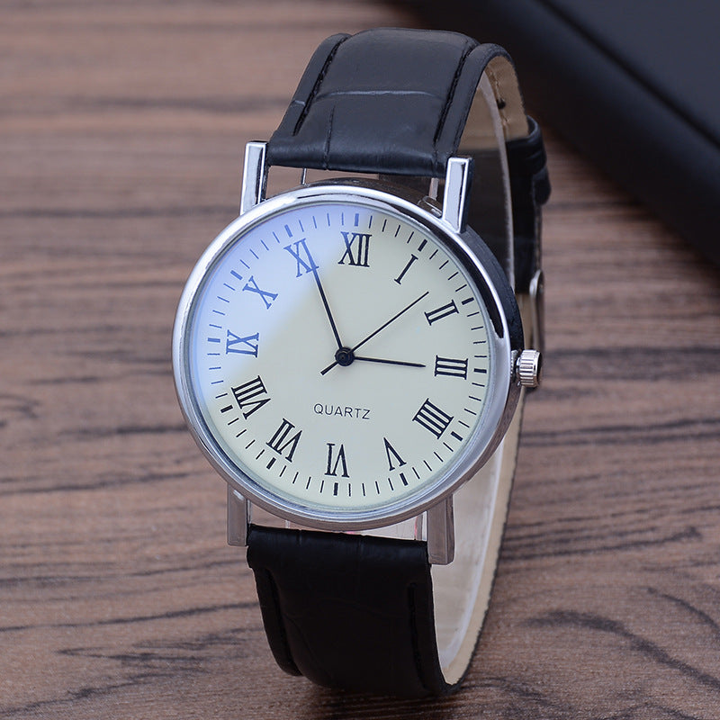 Men's Quartz Watch with Leather Strap and Blue Glass