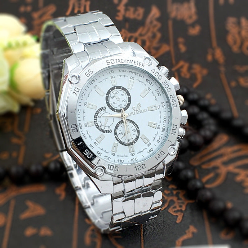 Men's Quartz Watch with Blue Dial and Steel Band
