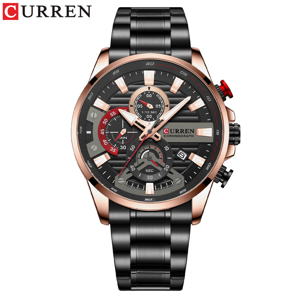 Gurren Men's Quartz Watch with Calendar and Steel Band
