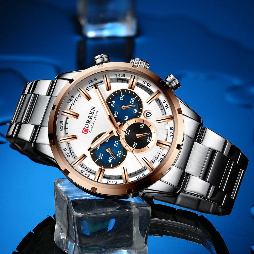 Business Men's Quartz Watch with Stainless Steel Band