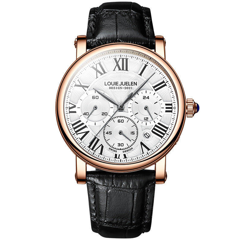 Multi-Functional Waterproof Men's Quartz Watch with Leather Band