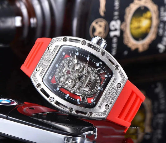 Fashion Tonneau Hollow Men's Silicone Quartz Watch