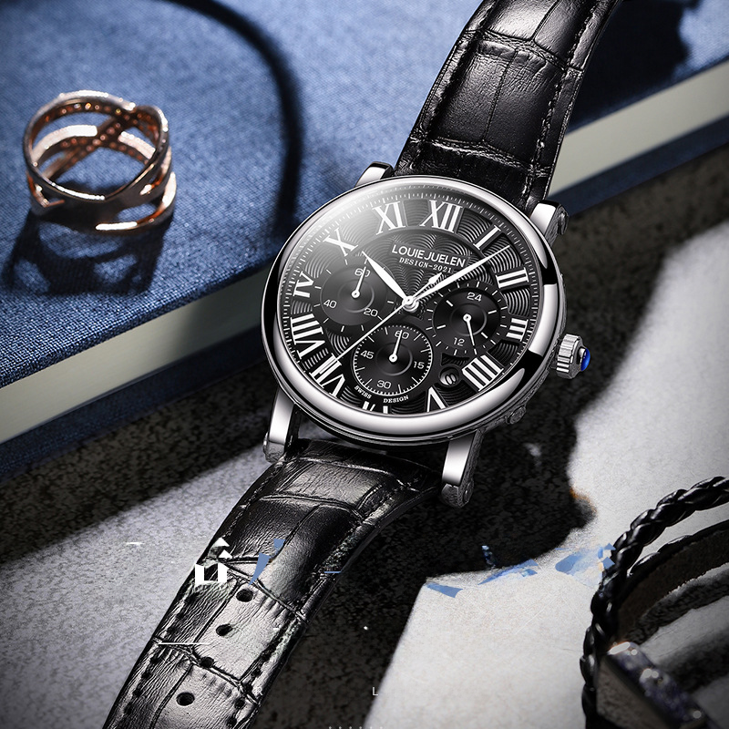 Multi-Functional Waterproof Men's Quartz Watch with Leather Band