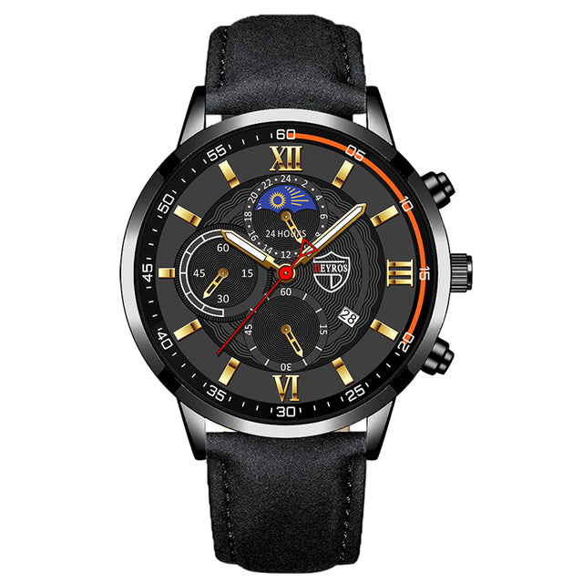 Men's Fashion Sports Leather Quartz Calendar Watch