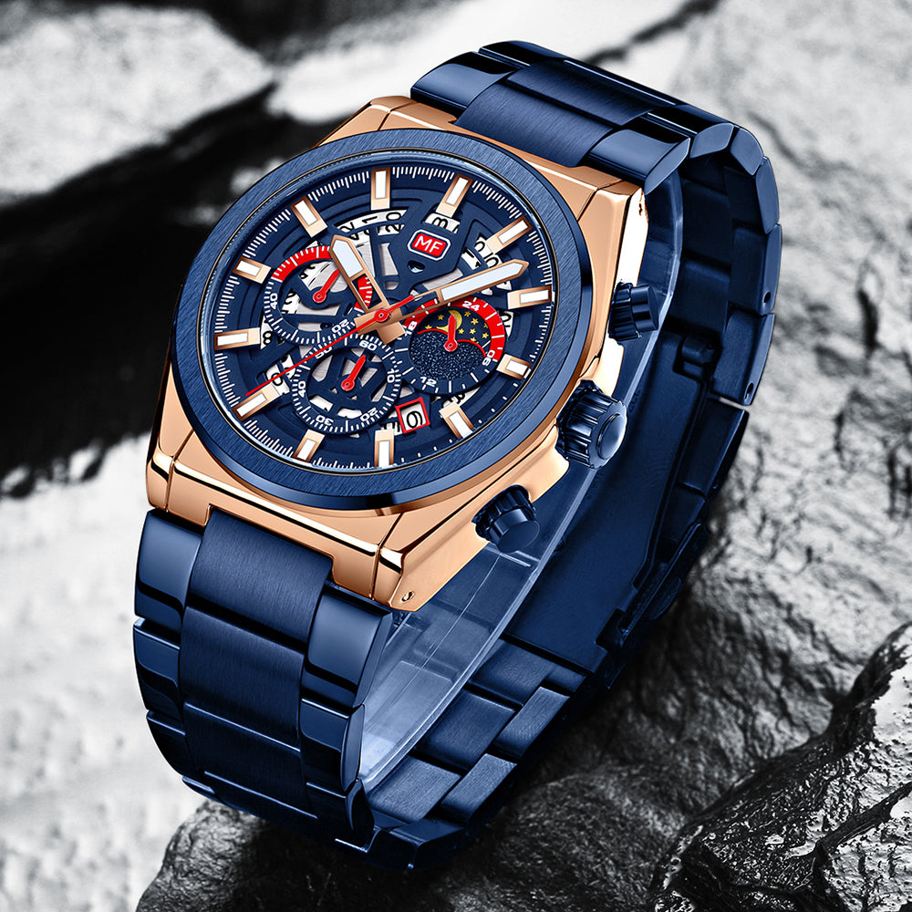 MINIFOCUS Luxury Men's Quartz Watch with Steel Band