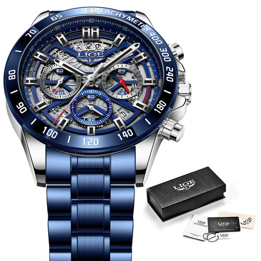 Men's Multifunctional Waterproof Quartz Hollow Watch