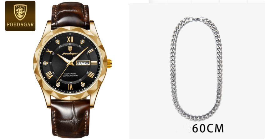 Men's Leather Strap Quartz Watch