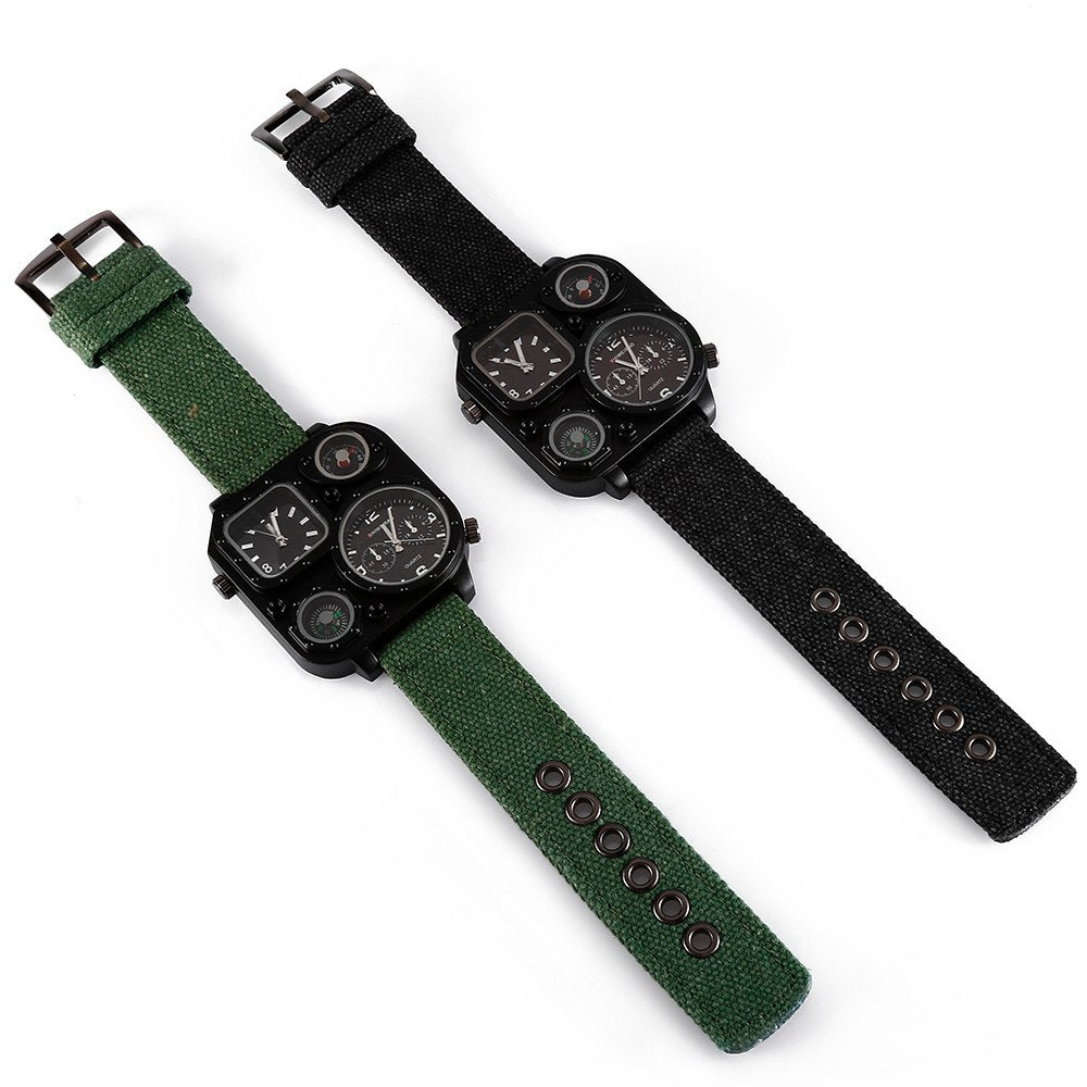 Men's Quartz Dual Movement Canvas Outdoor Sport Watch