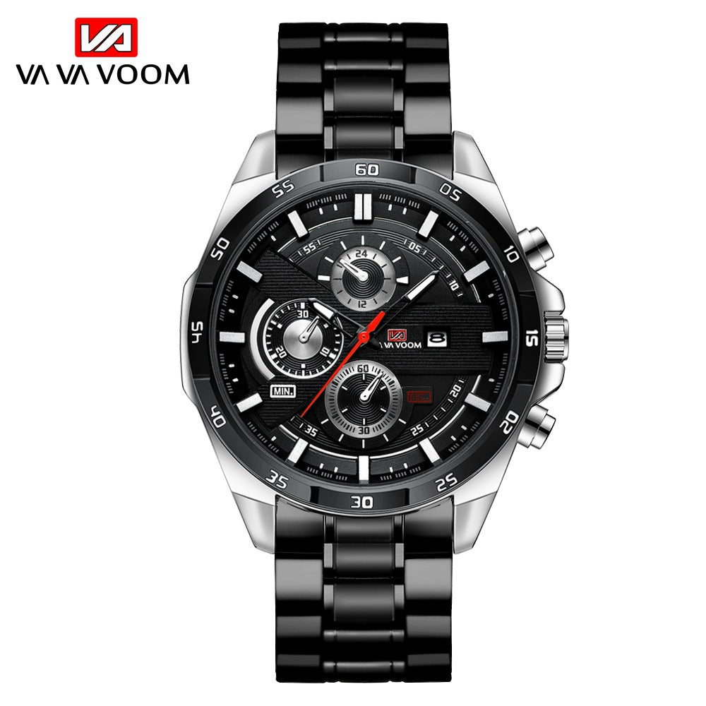 Men's Sports Watch - Leather Band, Waterproof Quartz