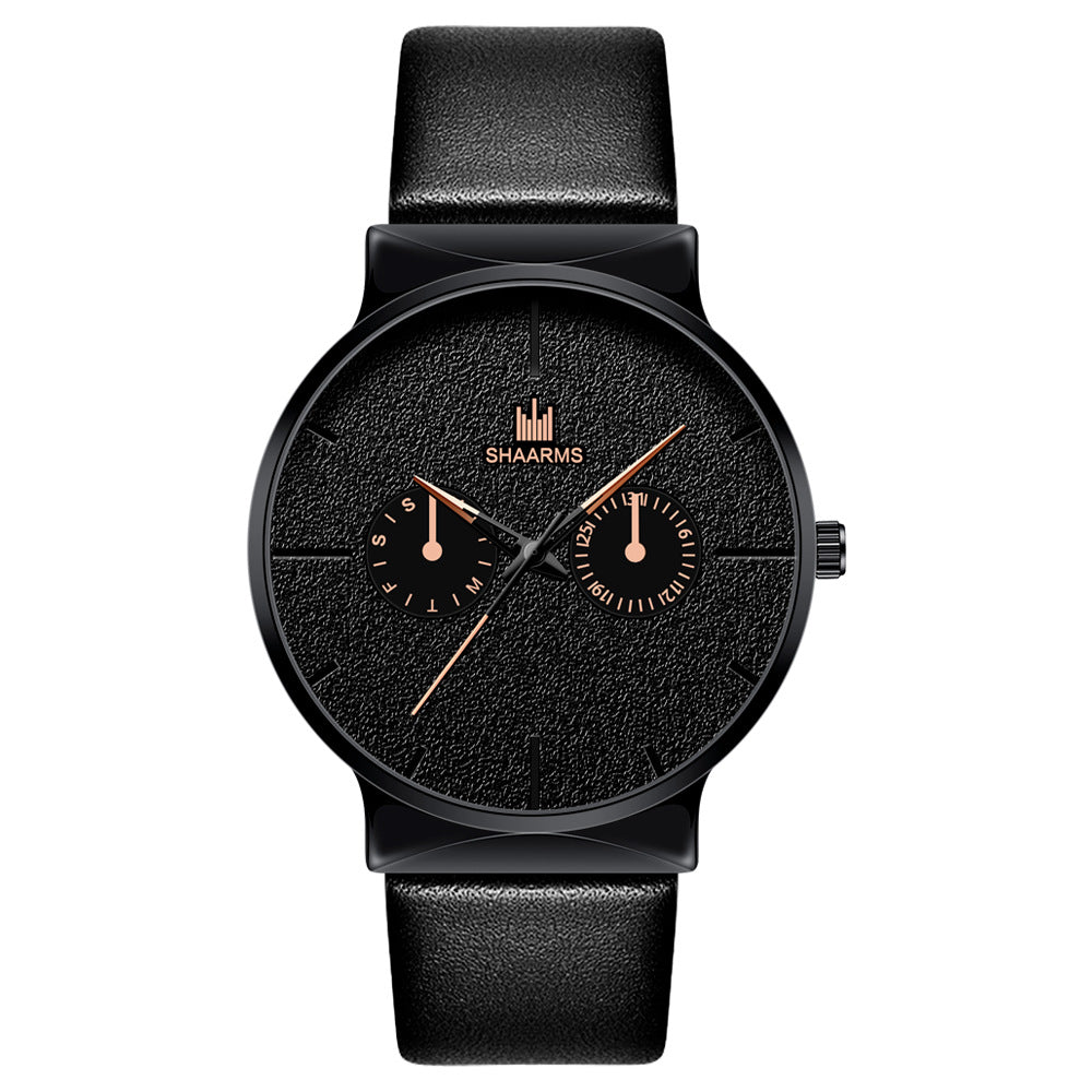 SHAARMS Men's Quartz Watch with Leather Band (Trendy)