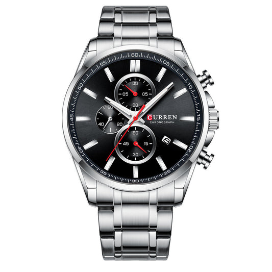 Men's Waterproof Quartz Watch with Calendar and Steel Band