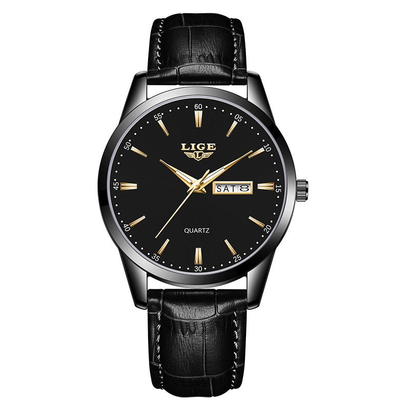 LIGE Men's Quartz Watch with Dual Calendar and Waterproof