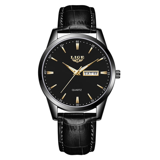 LIGE Men's Quartz Watch with Dual Calendar and Waterproof