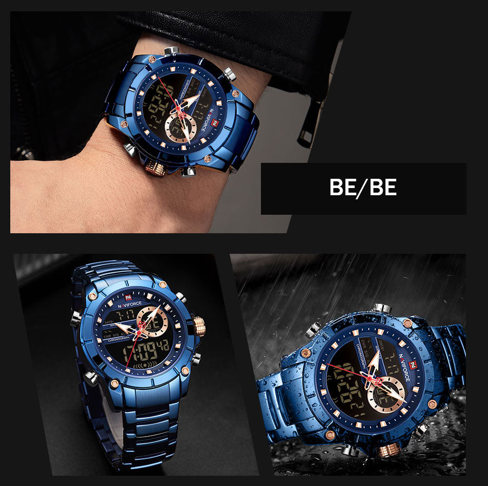 Men's Waterproof Quartz Watch with Steel Band