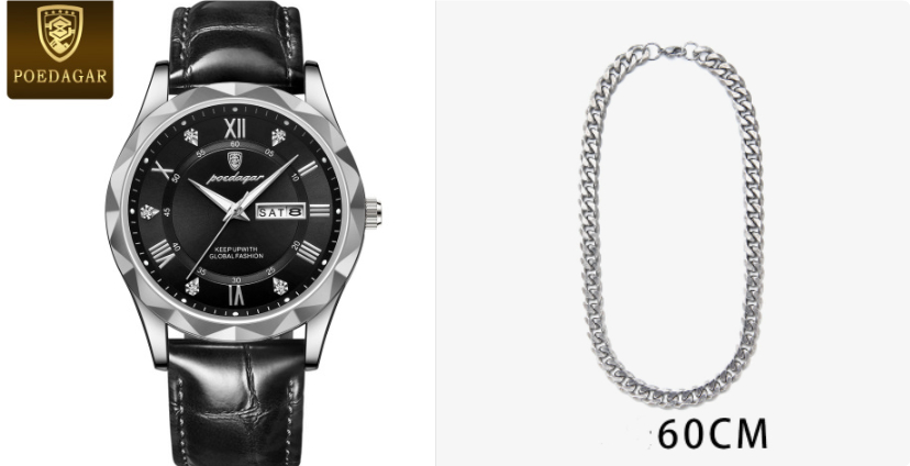 Men's Leather Strap Quartz Watch