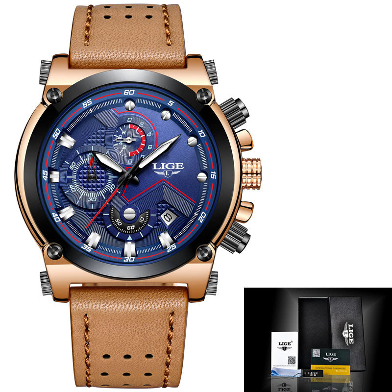 LIGE Men's Hexagonal Waterproof Quartz Sports Watch