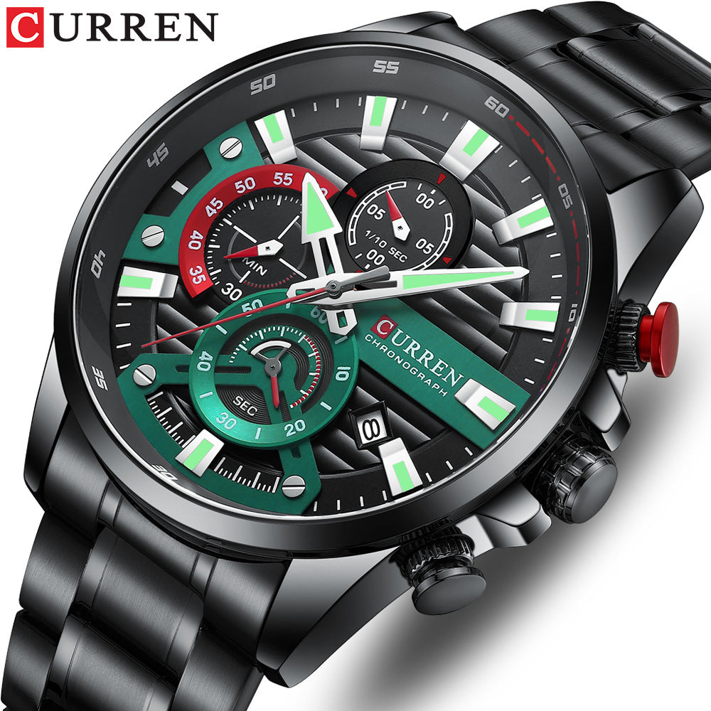 Gurren Men's Quartz Watch with Calendar and Steel Band