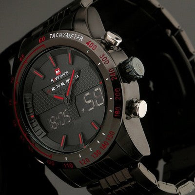 Men's Waterproof Sports Watch, LED Dual Display Quartz