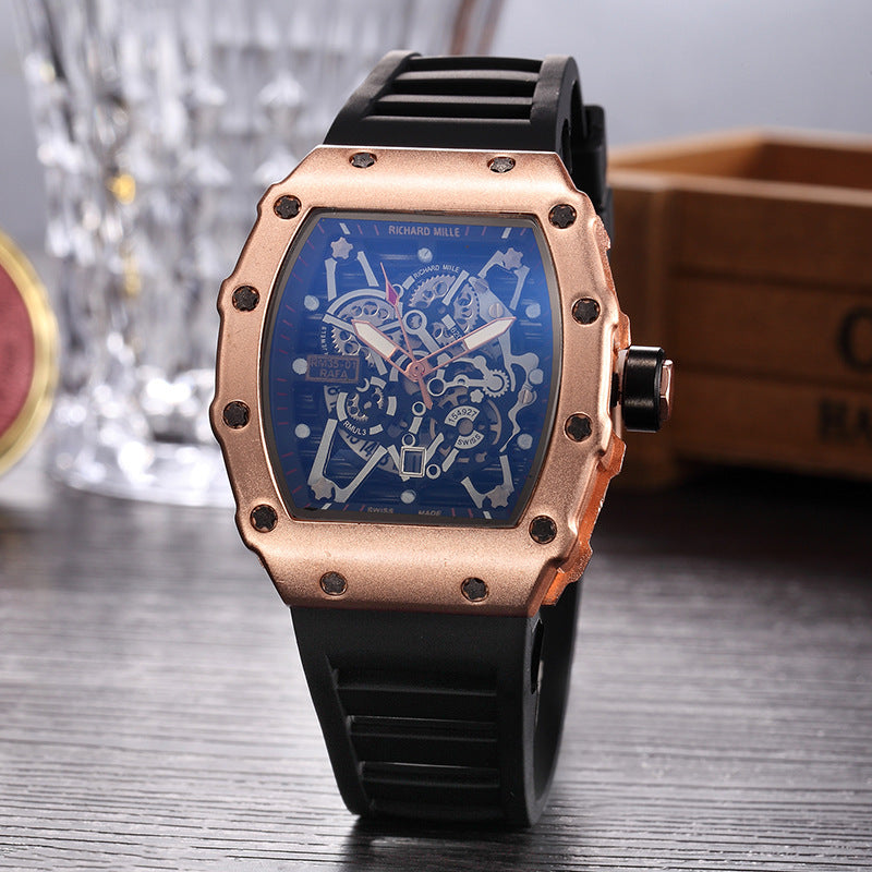 Hollow Floral Skull Quartz Men's Watch