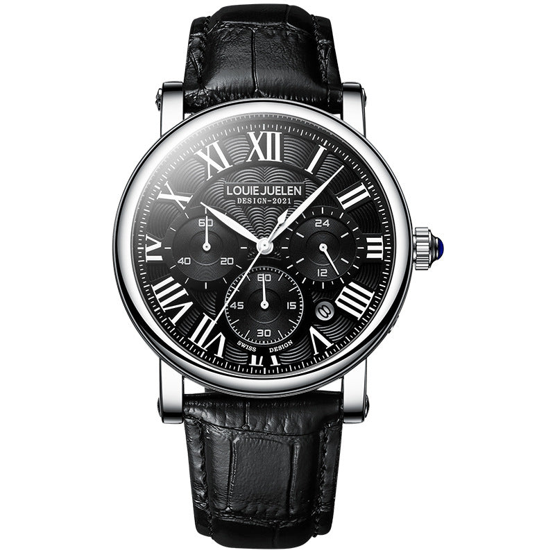 Multi-Functional Waterproof Men's Quartz Watch with Leather Band
