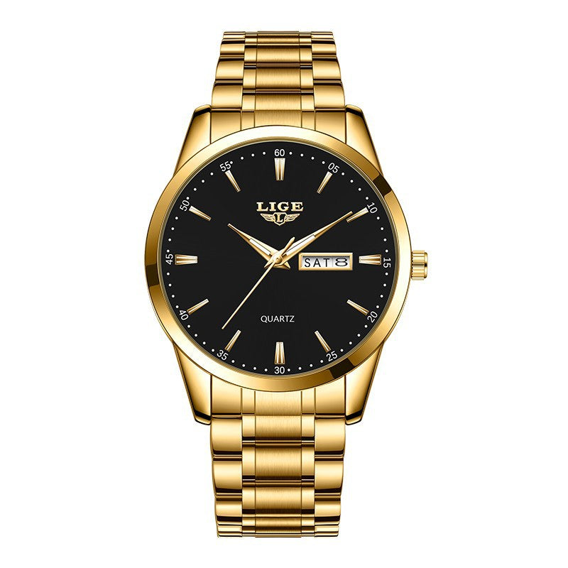 LIGE Men's Quartz Watch with Dual Calendar and Waterproof