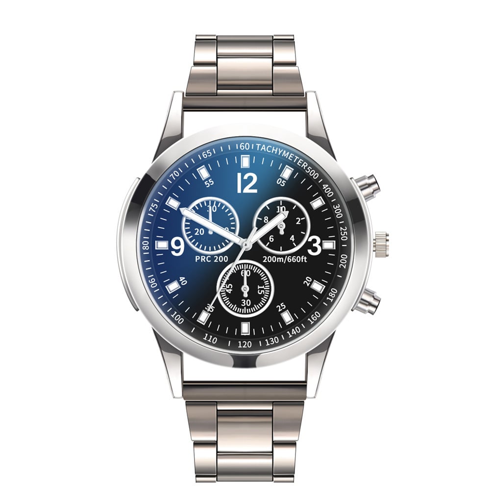 Men's Quartz Watch with Blue Light and Steel Band