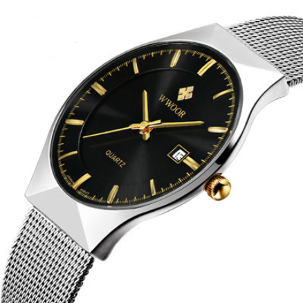 Men's Quartz Watch with Calendar and Mesh Strap