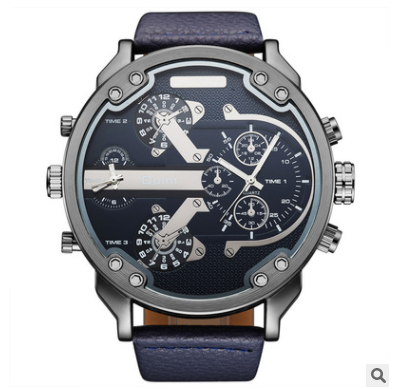 Men's Quartz Leather Strap Watch - Trendy Large Dial