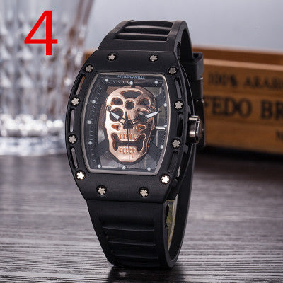 Men's Quartz PU Watch with Skeleton Skull Design