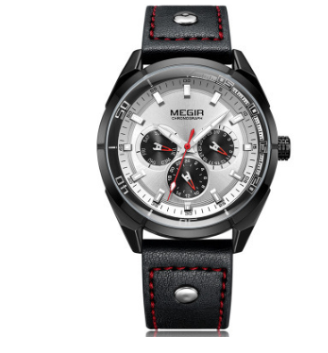 Men's Leather Quartz Watch with Large Dial