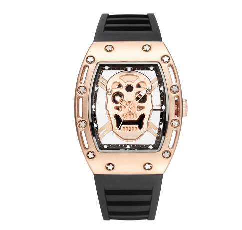 Men's Quartz PU Watch with Skeleton Skull Design