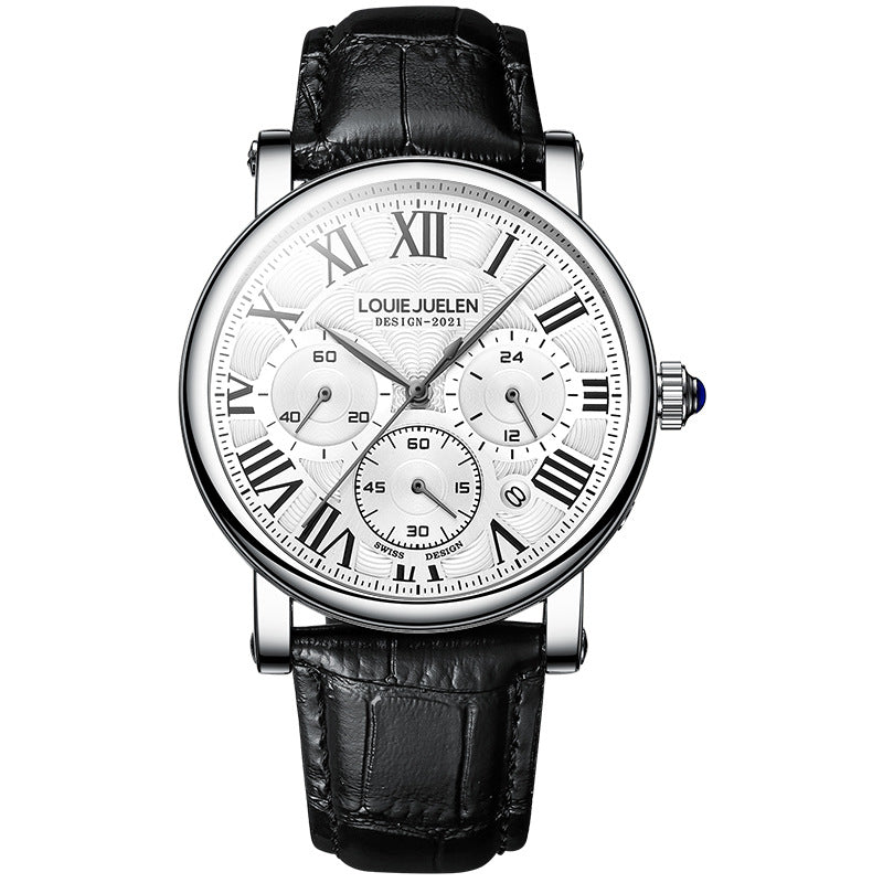 Multi-Functional Waterproof Men's Quartz Watch with Leather Band