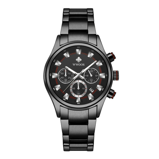 WWOOR Men's Luminous Quartz Watch with Steel Band