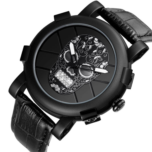 Stylish Men's Quartz Watch with Skull Design