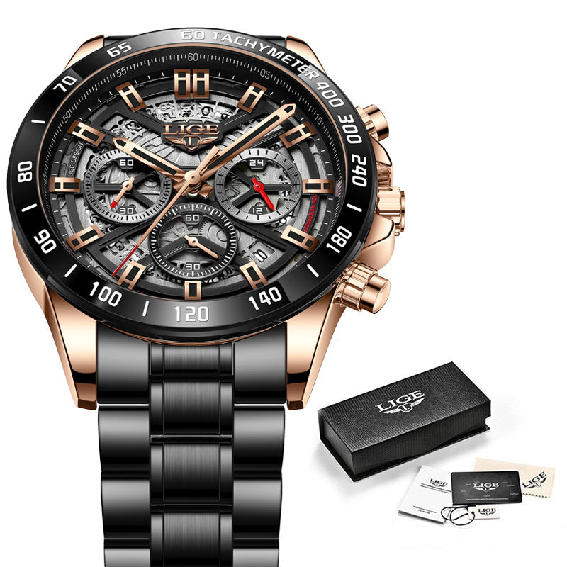 Men's Multifunctional Waterproof Quartz Hollow Watch