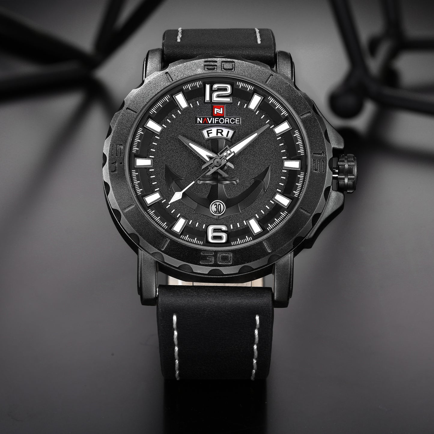 Men's Quartz Watch with Weekday Leather Strap