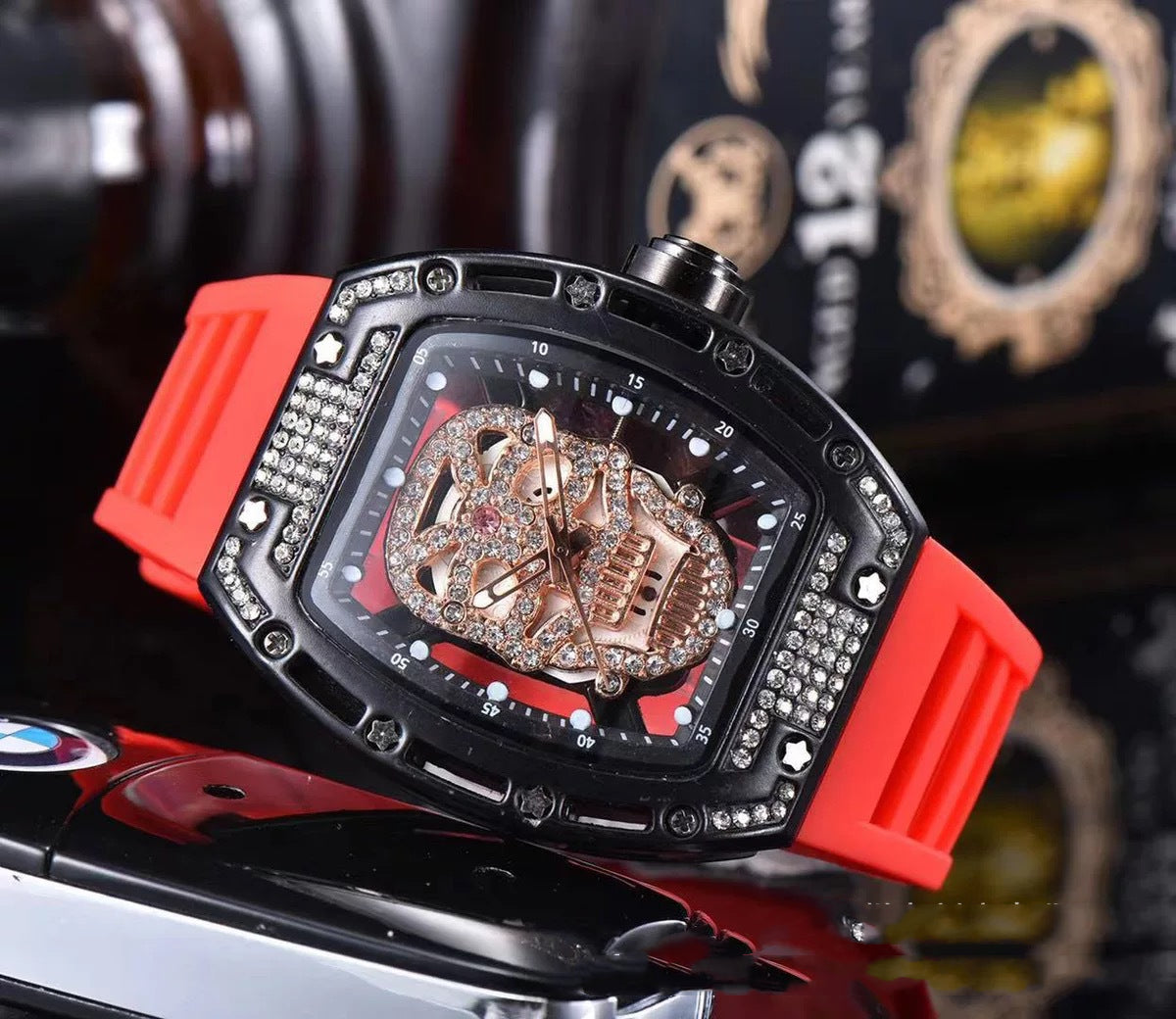 Fashion Tonneau Hollow Men's Silicone Quartz Watch