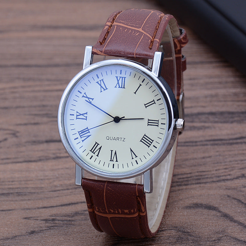 Men's Quartz Watch with Leather Strap and Blue Glass