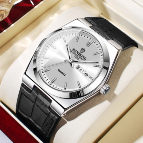 Men's Leather Quartz Business Watch