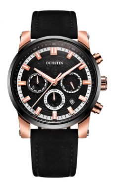 Men's Quartz Watch with Waterproof Leather Strap