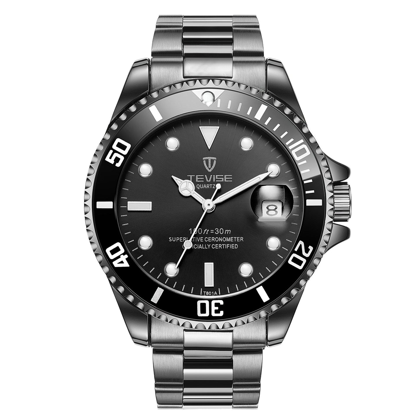 TEVISE Men's Quartz Watch with Green Dial and Calendar