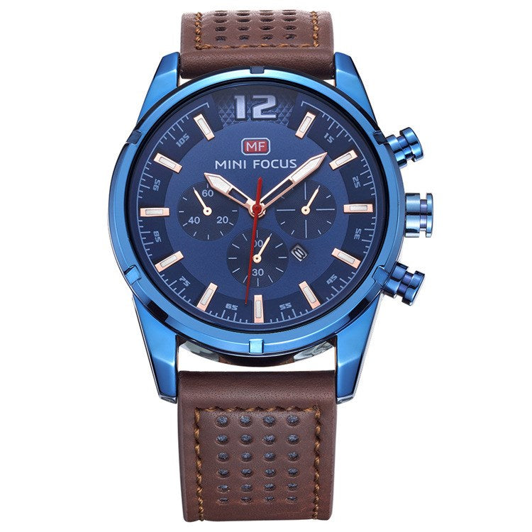 Men's Quartz Watch with Trendy Three-Eyelid Strap