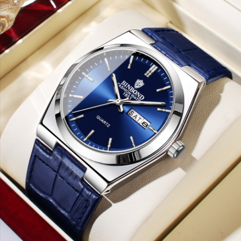 Men's Leather Quartz Business Watch