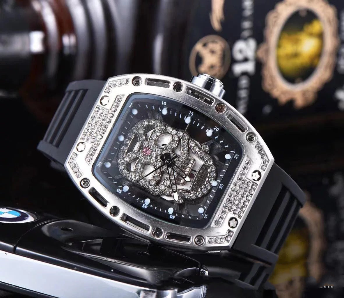 Fashion Tonneau Hollow Men's Silicone Quartz Watch