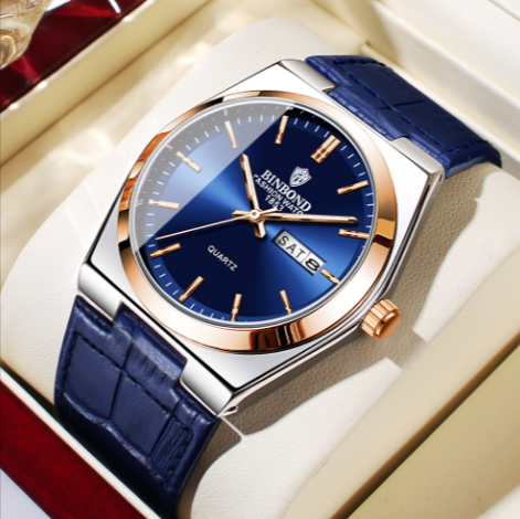 Men's Leather Quartz Business Watch
